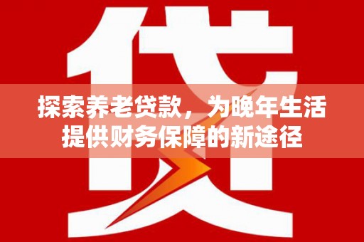 苏尼特右旗探索养老贷款，为晚年生活提供财务保障的新途径