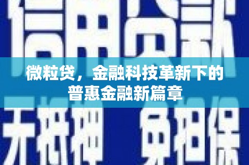苏尼特右旗微粒贷，金融科技革新下的普惠金融新篇章